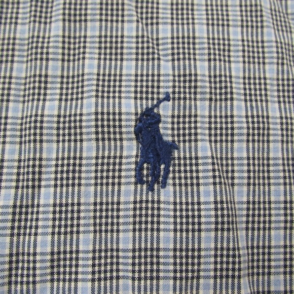 Ralph Lauren Shirt Men Medium Blue Gray Plaid Blake Short Sleeve Cotton Oversize - Picture 7 of 11